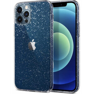 Husa Glitter Shine compatibila cu Apple iPhone 12 Pro, Accente cu sclipici, Silicon, Acoperire completa, Margini ridicate, Slim, Transparent