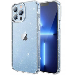 Husa Glitter Shine compatibila cu Apple iPhone 13 Pro, Accente cu sclipici, Silicon, Acoperire completa, Margini ridicate, Slim, Transparent