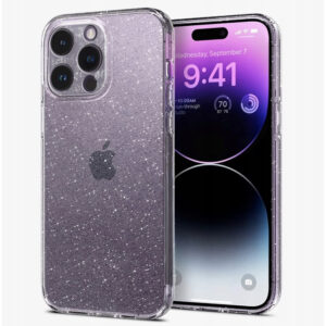 Husa Glitter Shine compatibila cu Apple iPhone 14 Pro, Accente cu sclipici, Silicon, Acoperire completa, Margini ridicate, Slim, Transparent