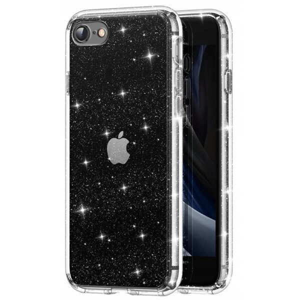 Husa Glitter Shine compatibila cu Apple iPhone 7 / iPhone 8, Accente cu sclipici, Silicon, Acoperire completa, Margini ridicate, Slim, Transparent