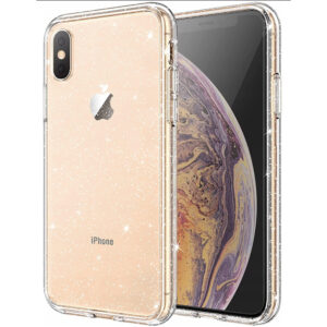 Husa Glitter Shine compatibila cu Apple iPhone X / iPhone XS, Accente cu sclipici, Silicon, Acoperire completa, Margini ridicate, Slim, Transparent