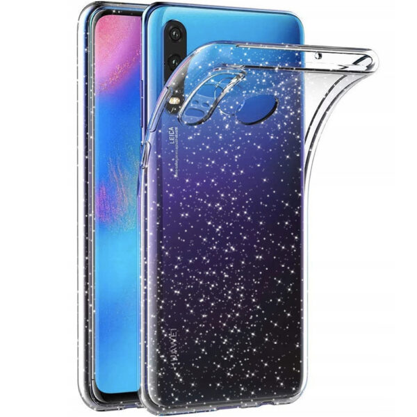 Husa Glitter Shine compatibila cu Huawei P30 Lite, Accente cu sclipici, Silicon, Acoperire completa, Margini ridicate, Slim, Transparent