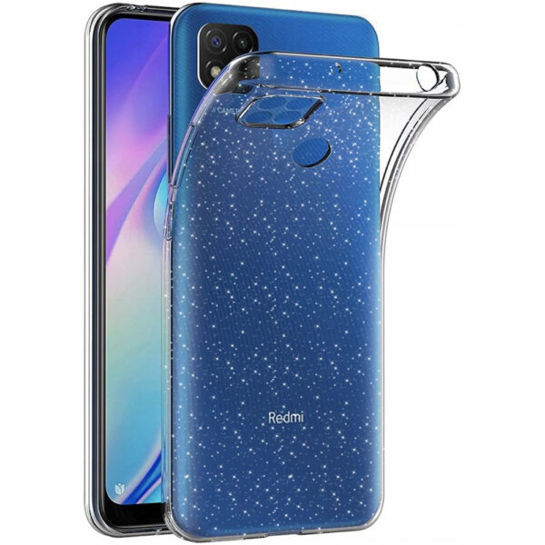 Husa Glitter Shine compatibila cu Xiaomi Redmi 9C, Accente cu sclipici, Silicon, Acoperire completa, Margini ridicate, Slim, Transparent