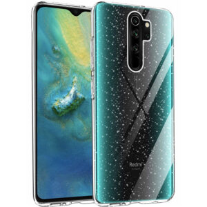 Husa Glitter Shine compatibila cu Xiaomi Redmi Note 8 Pro, Accente cu sclipici, Silicon, Acoperire completa, Margini ridicate, Slim, Transparent