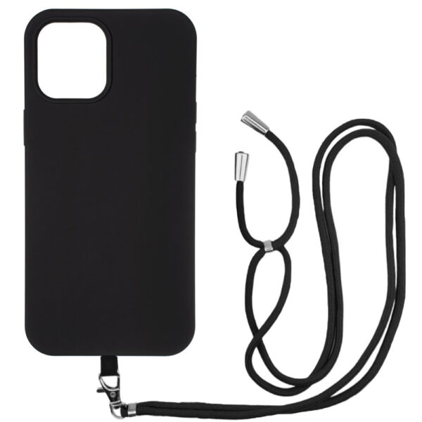 Husa compatibila cu Apple iPhone 12 Pro, Sport Body Lanyard Case, Snur detasabil, Lungime reglabila, 80 cm, Silicon anti-alunecare, Interior de microfibra, Negru