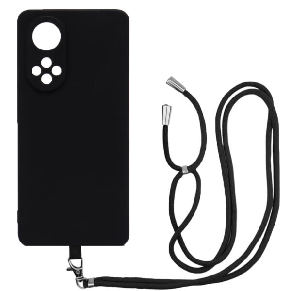 Husa compatibila cu Honor 50, Sport Body Lanyard Case, Snur detasabil, Lungime reglabila, 80 cm, Silicon anti-alunecare, Interior de microfibra, Negru