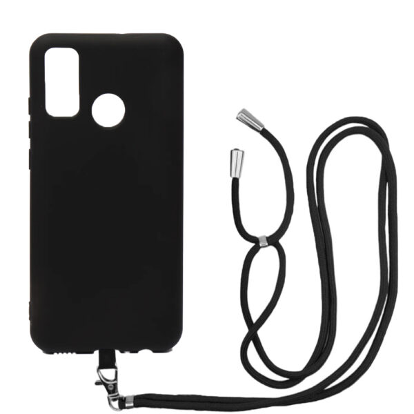 Husa compatibila cu Huawei P Smart 2020, Sport Body Lanyard Case, Snur detasabil, Lungime reglabila, 80 cm, Silicon anti-alunecare, Interior de microfibra, Negru