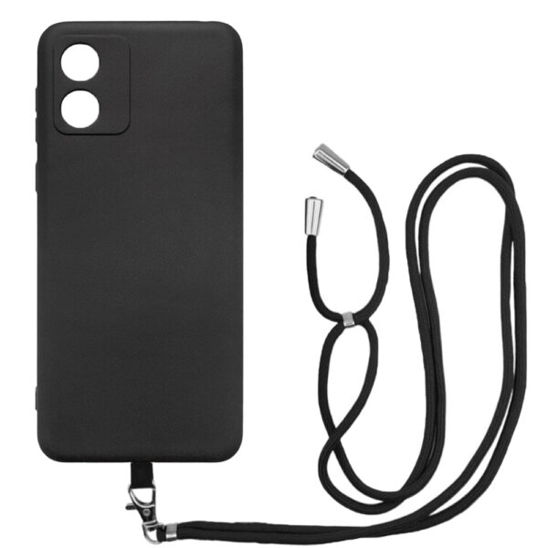 Husa compatibila cu Motorola Moto E13, Sport Body Lanyard Case, Snur detasabil, Lungime reglabila, 80 cm, Silicon anti-alunecare, Interior de microfibra, Negru