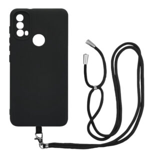 Husa compatibila cu Motorola Moto E20 / E20s, Sport Body Lanyard Case, Snur detasabil, Lungime reglabila, 80 cm, Silicon anti-alunecare, Interior de microfibra, Negru