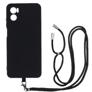 Husa compatibila cu Motorola Moto E22 / E22i, Sport Body Lanyard Case, Snur detasabil, Lungime reglabila, 80 cm, Silicon anti-alunecare, Interior de microfibra, Negru