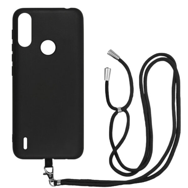 Husa compatibila cu Motorola Moto E7 Power, Sport Body Lanyard Case, Snur detasabil, Lungime reglabila, 80 cm, Silicon anti-alunecare, Interior de microfibra, Negru