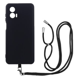 Husa compatibila cu Motorola Moto G73, Sport Body Lanyard Case, Snur detasabil, Lungime reglabila, 80 cm, Silicon anti-alunecare, Interior de microfibra, Negru