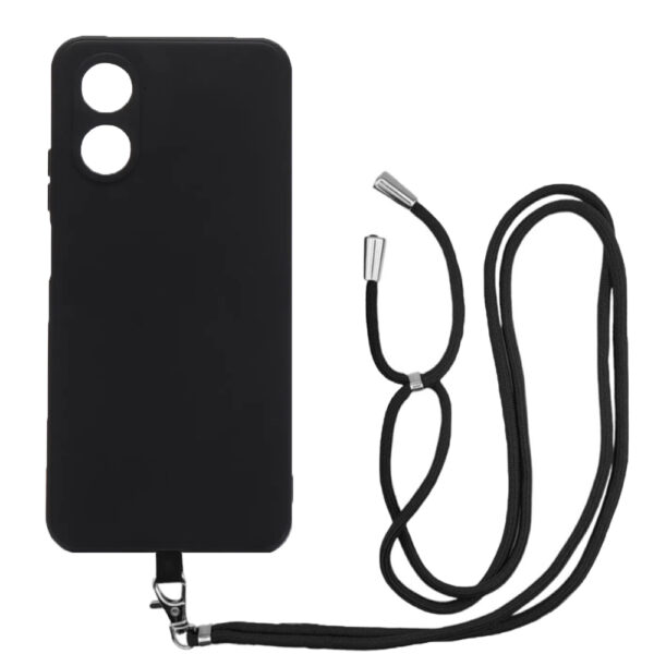 Husa compatibila cu Oppo A17, Sport Body Lanyard Case, Snur detasabil, Lungime reglabila, 80 cm, Silicon anti-alunecare, Interior de microfibra, Negru