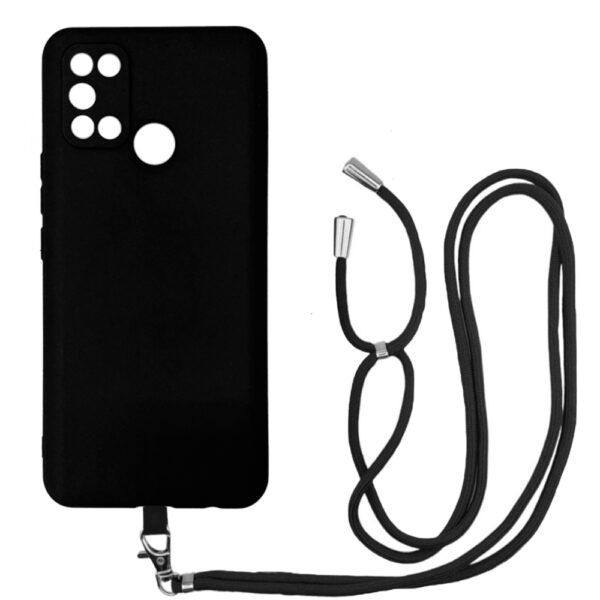 Husa compatibila cu Realme 7i, Sport Body Lanyard Case, Snur detasabil, Lungime reglabila, 80 cm, Silicon anti-alunecare, Interior de microfibra, Negru