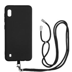 Husa compatibila cu Samsung Galaxy A10, Sport Body Lanyard Case, Snur detasabil, Lungime reglabila, 80 cm, Silicon anti-alunecare, Interior de microfibra, Negru