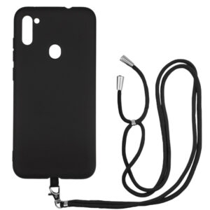 Husa compatibila cu Samsung Galaxy A11 / M11, Sport Body Lanyard Case, Snur detasabil, Lungime reglabila, 80 cm, Silicon anti-alunecare, Interior de microfibra, Negru