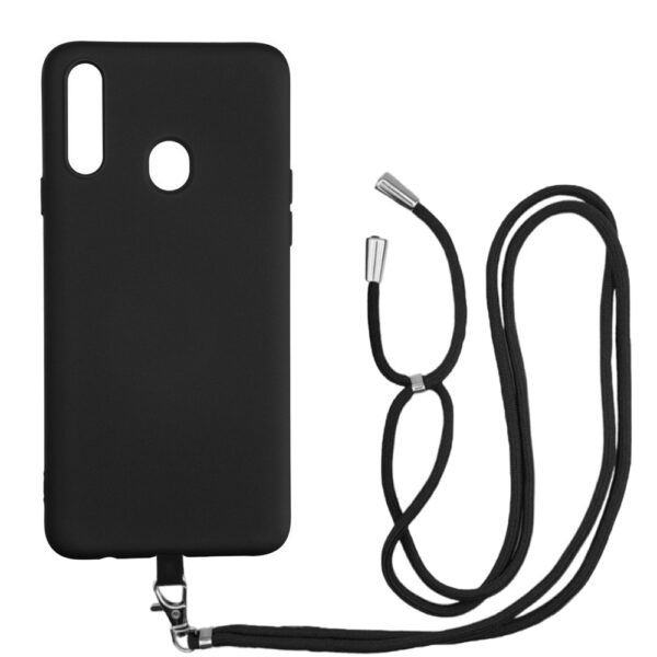 Husa compatibila cu Samsung Galaxy A20e, Sport Body Lanyard Case, Snur detasabil, Lungime reglabila, 80 cm, Silicon anti-alunecare, Interior de microfibra, Negru