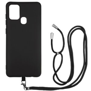 Husa compatibila cu Samsung Galaxy A21S, Sport Body Lanyard Case, Snur detasabil, Lungime reglabila, 80 cm, Silicon anti-alunecare, Interior de microfibra, Negru