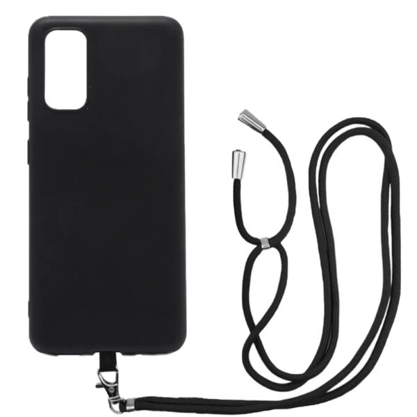 Husa compatibila cu Samsung Galaxy S20 Plus, Sport Body Lanyard Case, Snur detasabil, Lungime reglabila, 80 cm, Silicon anti-alunecare, Interior de microfibra, Negru