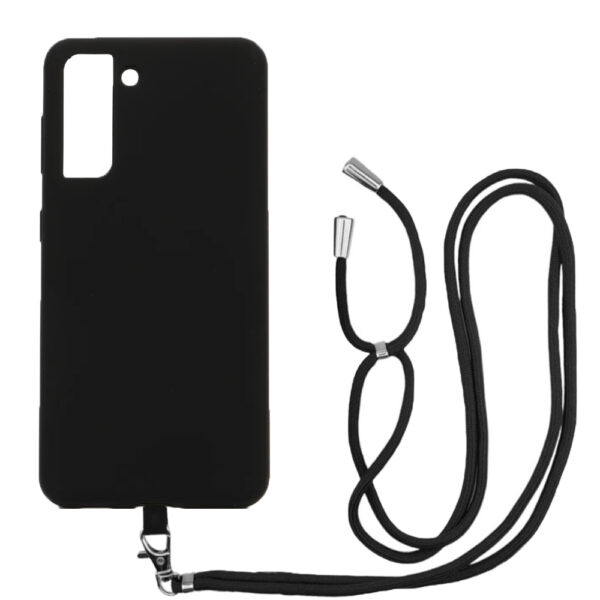 Husa compatibila cu Samsung Galaxy S21, Sport Body Lanyard Case, Snur detasabil, Lungime reglabila, 80 cm, Silicon anti-alunecare, Interior de microfibra, Negru