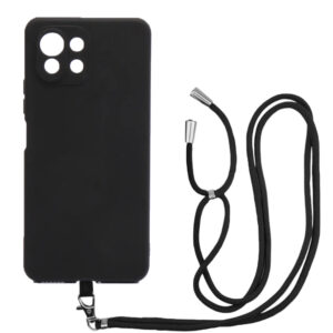 Husa compatibila cu Xiaomi Mi 11 Lite, Sport Body Lanyard Case, Snur detasabil, Lungime reglabila, 80 cm, Silicon anti-alunecare, Interior de microfibra, Negru