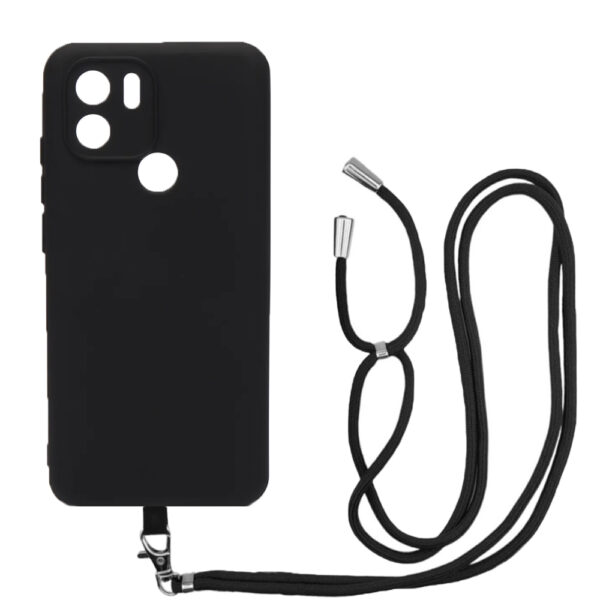 Husa compatibila cu Xiaomi Redmi A1, Sport Body Lanyard Case, Snur detasabil, Lungime reglabila, 80 cm, Silicon anti-alunecare, Interior de microfibra, Negru