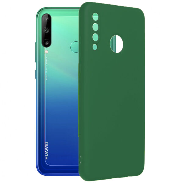 Husa protectie, interior de catifea, compatibila cu Huawei P40 Lite E, FONIX BloomShield, silicon, margini ridicate, slim, Verde inchis