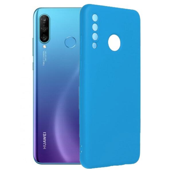 Husa protectie, interior de catifea, compatibila cu Huawei P30 Lite, FONIX BloomShield, silicon, margini ridicate, slim, Albastru