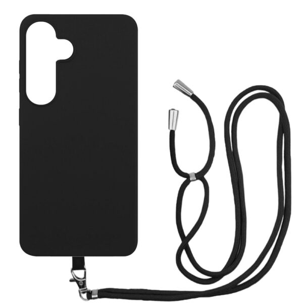 Husa compatibila cu Samsung Galaxy S24, Sport Body Lanyard Case, Snur detasabil, Lungime reglabila, 80 cm, Silicon anti-alunecare, Interior de microfibra, Negru