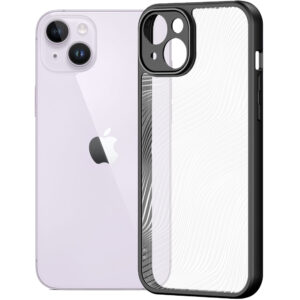 Husa de protectie, compatibila Apple iPhone 14, FONIX Matte DeLuxe, Suprafata mata, Spate transparent cu accente sidefate, Margini ridicate, Anti-soc, Negru/Transparent