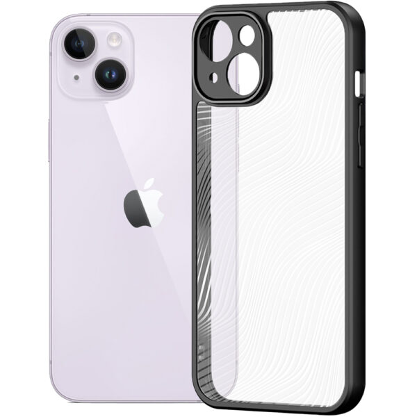 Husa de protectie, compatibila Apple iPhone 14, FONIX Matte DeLuxe, Suprafata mata, Spate transparent cu accente sidefate, Margini ridicate, Anti-soc, Negru/Transparent