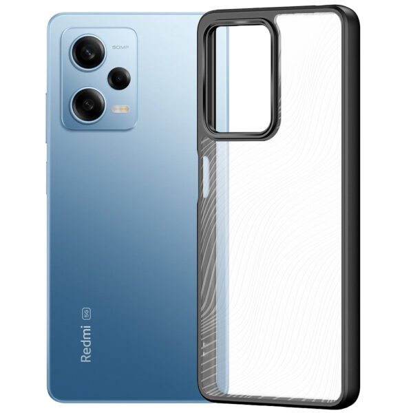 Husa de protectie, compatibila Xiaomi Redmi Note 12 Pro 5G, FONIX Matte DeLuxe, Suprafata mata, Spate transparent cu accente sidefate, Margini ridicate, Anti-soc, Negru/Transparent