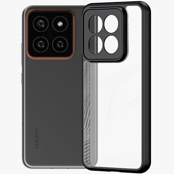 Husa de protectie, compatibila Xiaomi 14 Pro, FONIX Matte DeLuxe, Suprafata mata, Spate transparent cu accente sidefate, Margini ridicate, Anti-soc, Negru/Transparent