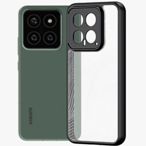 Husa de protectie, compatibila Xiaomi 14, FONIX Matte DeLuxe, Suprafata mata, Spate transparent cu accente sidefate, Margini ridicate, Anti-soc, Negru/Transparent