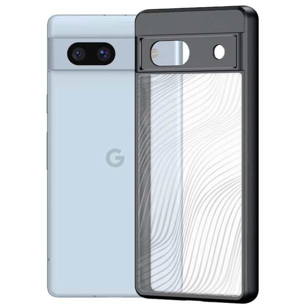 Husa de protectie, compatibila Google Pixel 7a, FONIX Matte DeLuxe, Suprafata mata, Spate transparent cu accente sidefate, Margini ridicate, Anti-soc, Negru/Transparent