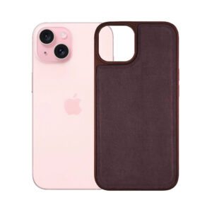 Husa protectie, compatibila Apple iPhone 15, PU Leather Shield, Piele ecologica, Anti-alunecare, Rezistenta la soc, Margini ridicate, Bumper silicon mat, Interior microfibra, Visiniu