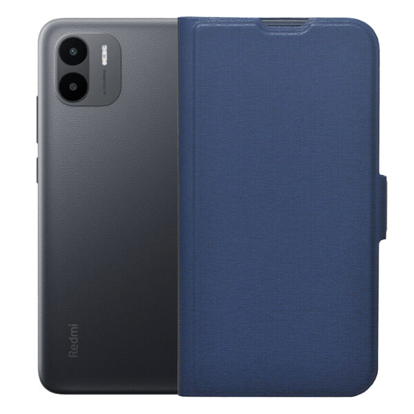 Husa carte, compatibila Xiaomi Redmi A1, Piele ecologica, Leather Flip Defense, Protectie fata-spate, Magnet lateral incorporat, Acoperire 360 de grade, Decupaj difuzor apeluri, Functie stand, Albastru