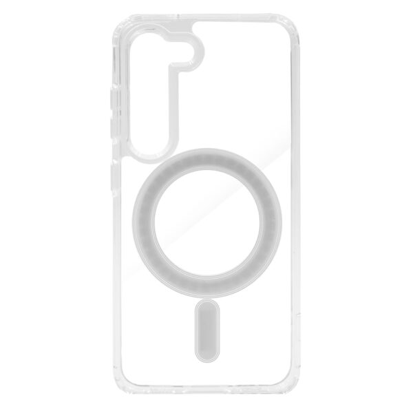 Husa tip MagSafe, compatibila Samsung Galaxy S24, Policarbonat spate, MagSafing Charge Fusion, Inel inductie magnetica, Protectie rama silicon, Margini ridicate, Incarcare Wireless, Transparent