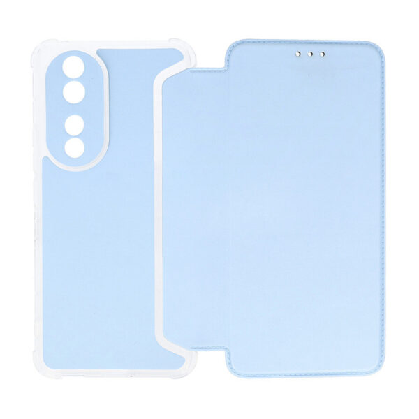 Husa protectie, Compatibila Honor 90 Lite, Hybrid Book Case Plus, Piele ecologica, Buzunar card, Protectie camere, Margini antisoc, Tip Carte, Albastru deschis