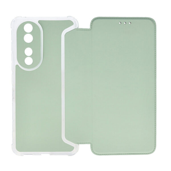 Husa protectie, Compatibila Honor 90, Hybrid Book Case Plus, Piele ecologica, Buzunar card, Protectie camere, Margini antisoc, Tip Carte, Verde deschis