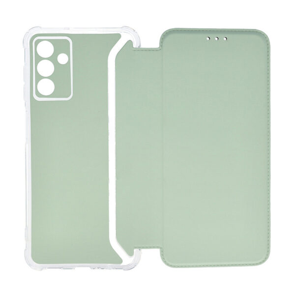 Husa protectie, Compatibila Samsung Galaxy A04S, Hybrid Book Case Plus, Piele ecologica, Buzunar card, Protectie camere, Margini antisoc, Tip Carte, Verde deschis