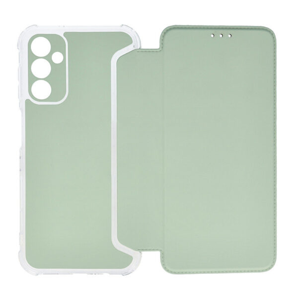 Husa protectie, Compatibila Samsung Galaxy A14 5G, Hybrid Book Case Plus, Piele ecologica, Buzunar card, Protectie camere, Margini antisoc, Tip Carte, Verde deschis