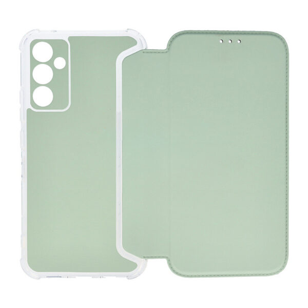 Husa protectie, Compatibila Samsung Galaxy A34, Hybrid Book Case Plus, Piele ecologica, Buzunar card, Protectie camere, Margini antisoc, Tip Carte, Verde deschis