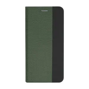 Husa tip carte compatibila cu Oppo A58 4G, Woven Book Case, Suprafata texturata, Anti-alunecare, Protectie fata-spate, Verde inchis