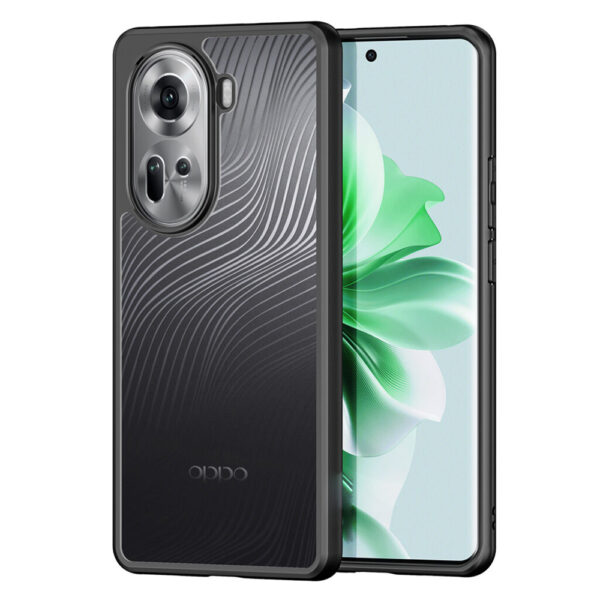 Husa de protectie, compatibila Oppo Reno 11, FONIX Matte DeLuxe, Suprafata mata, Spate transparent cu accente sidefate, Margini ridicate, Anti-soc, Negru/Transparent