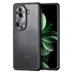 Husa de protectie, compatibila Oppo Reno 11 Pro, FONIX Matte DeLuxe, Suprafata mata, Spate transparent cu accente sidefate, Margini ridicate, Anti-soc, Negru/Transparent