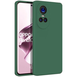 Husa protectie, interior de catifea, compatibila cu Oppo Reno 10 5G, FONIX BloomShield, silicon, margini ridicate, slim, Verde inchis