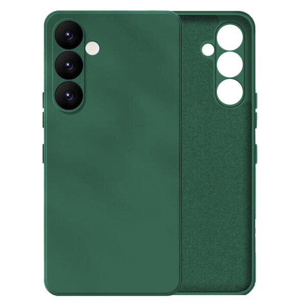 Husa protectie, interior de catifea, compatibila cu Samsung Galaxy S24, FONIX BloomShield, silicon, margini ridicate, slim, Verde inchis