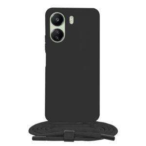 Husa protectie cu snur integrat, compatibila cu Xiaomi Redmi 13C / Poco C65, FONIX ShieldBand, silicon mat, interior microfibra, lant 170 cm, Negru