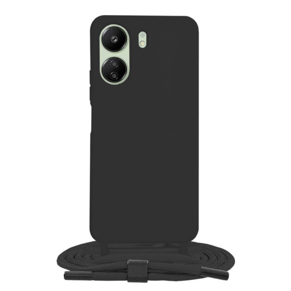 Husa protectie cu snur integrat, compatibila cu Xiaomi Redmi 13C / Poco C65, FONIX ShieldBand, silicon mat, interior microfibra, lant 170 cm, Negru